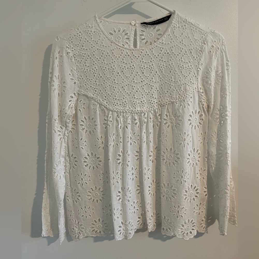 Zara Cream Long Sleeve Embellished Blouse